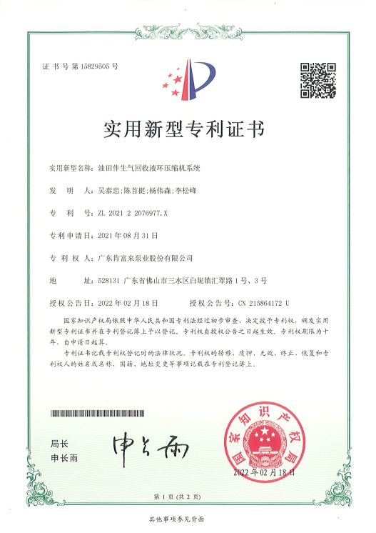 ZL202122076977X油田伴生氣回收液環(huán)壓縮機系統(tǒng)（實用新型）